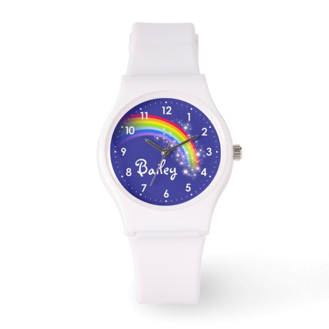 Bright rainbow blue name wrist watch (Front)