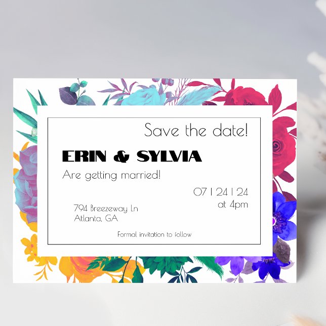 Bright Rainbow Botanical Wedding  Save The Date (Creator Uploaded)