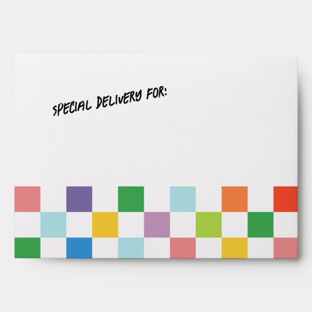 Bright Rainbow Chequerboard Fun Party Envelope (Front)