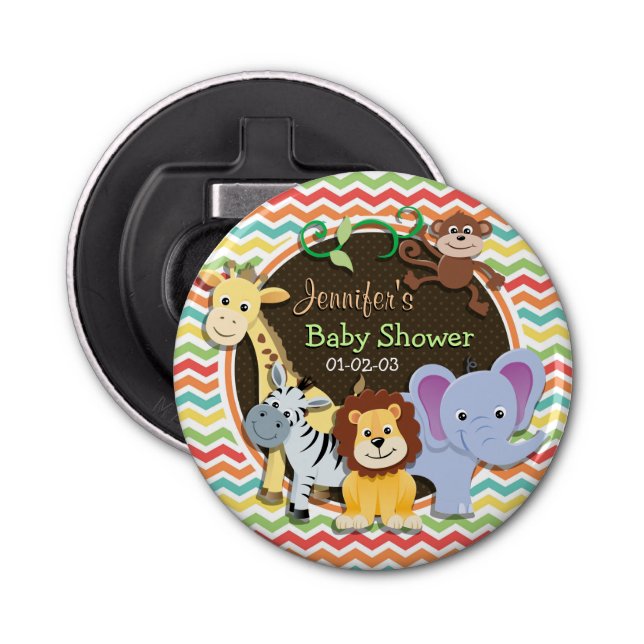 Bright Rainbow Chevron Zoo Animals Baby Shower Bottle Opener (Front)