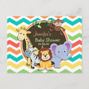 Bright Rainbow Chevron Zoo Animals Baby Shower Invitation Postcard