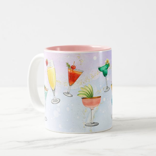 Bright rainbow cocktail party fun drinks Two-Tone coffee mug (Front Left)