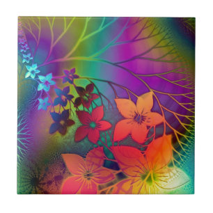 Bright rainbow coloured floral design ceramic tile