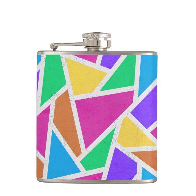 Bright rainbow colours mosaic hip flask (Front)