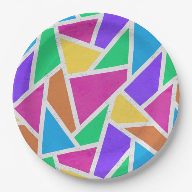 Bright rainbow colours mosaic paper plate (Front)