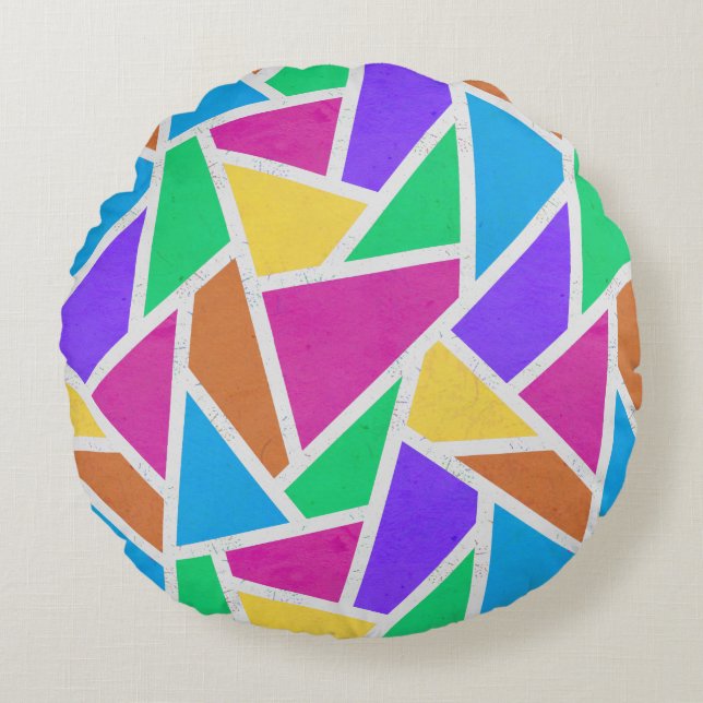 Bright rainbow colours mosaic round cushion (Front)