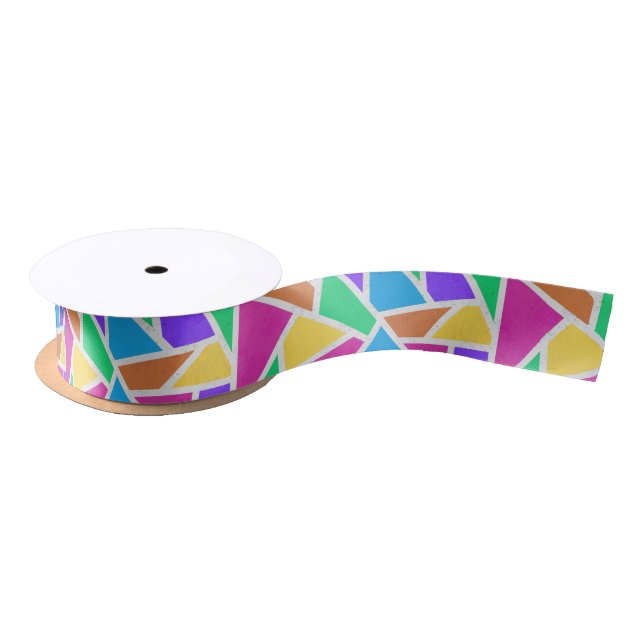 Bright rainbow colours mosaic satin ribbon (Spool)