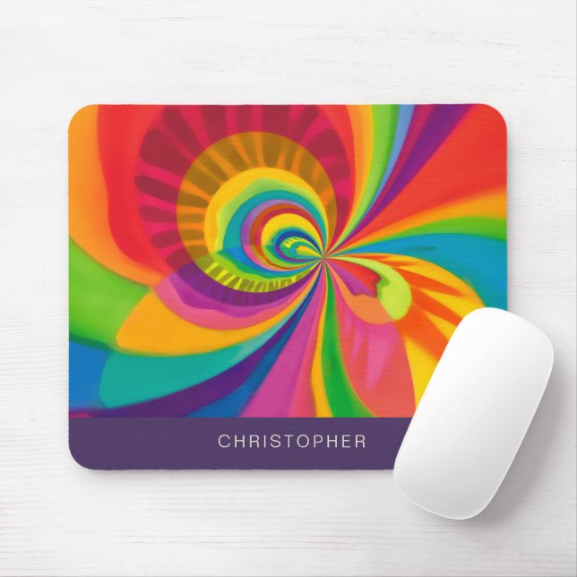 Bright Rainbow Colours, personalise the name Mouse Pad (With Mouse)