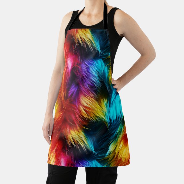 Bright Rainbow faux monster fur texture Apron (Insitu)
