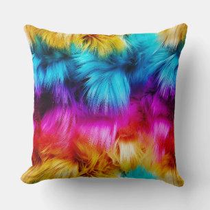 Bright Rainbow faux monster fur texture Cushion