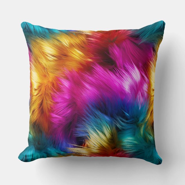 Bright Rainbow faux monster fur texture Cushion (Front)