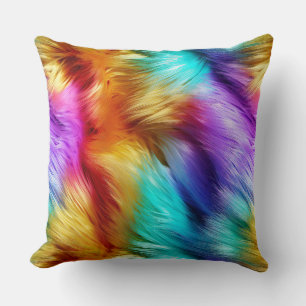 Bright Rainbow faux monster fur texture Cushion