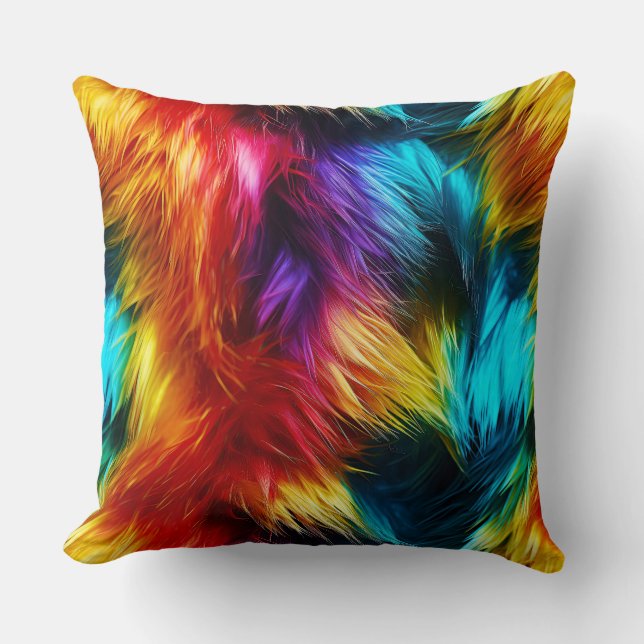 Bright Rainbow faux monster fur texture Cushion (Front)