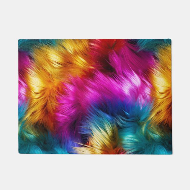 Bright Rainbow faux monster fur texture Doormat (Front)
