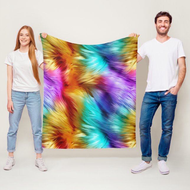 Bright Rainbow faux monster fur texture Fleece Blanket (In Situ)
