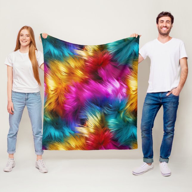 Bright Rainbow faux monster fur texture Fleece Blanket (In Situ)