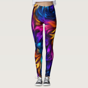 Bright Rainbow faux monster fur texture Leggings