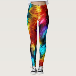 Bright Rainbow faux monster fur texture Leggings