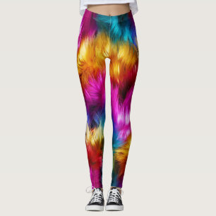 Bright Rainbow faux monster fur texture Leggings