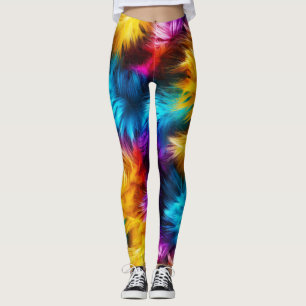 Bright Rainbow faux monster fur texture Leggings