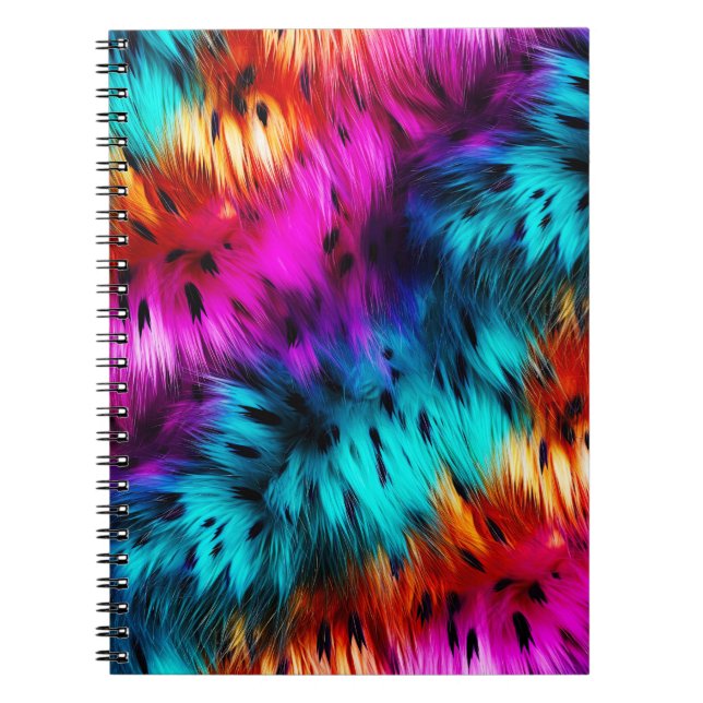 Bright Rainbow faux monster fur texture Notebook (Front)