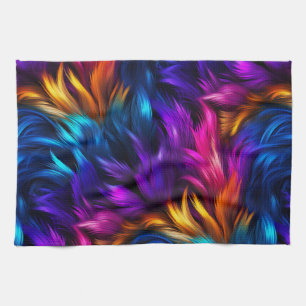 Bright Rainbow faux monster fur texture Tea Towel