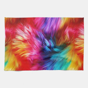 Bright Rainbow faux monster fur texture Tea Towel