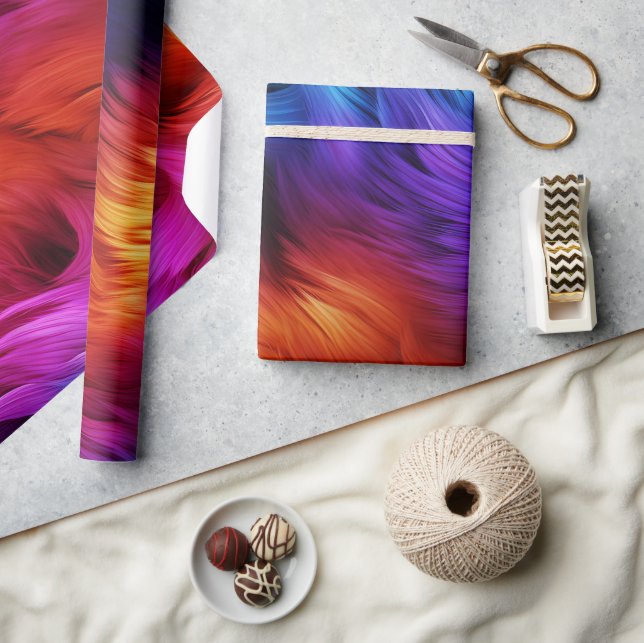 Bright Rainbow faux monster fur texture Wrapping Paper (Crafts)