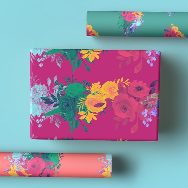 Bright Rainbow Floral Wedding Wrapping Paper Sheet (Creator Uploaded)