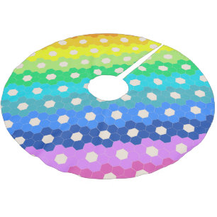 Bright Rainbow Geometric Hexagon Flower Pattern Brushed Polyester Tree Skirt