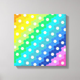 Bright Rainbow Geometric Hexagon Flower Pattern Canvas Print