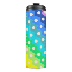 Bright Rainbow Geometric Hexagon Flower Pattern Thermal Tumbler