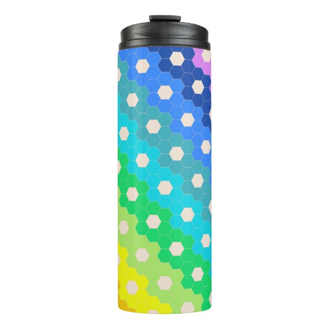 Bright Rainbow Geometric Hexagon Flower Pattern Thermal Tumbler (Front)