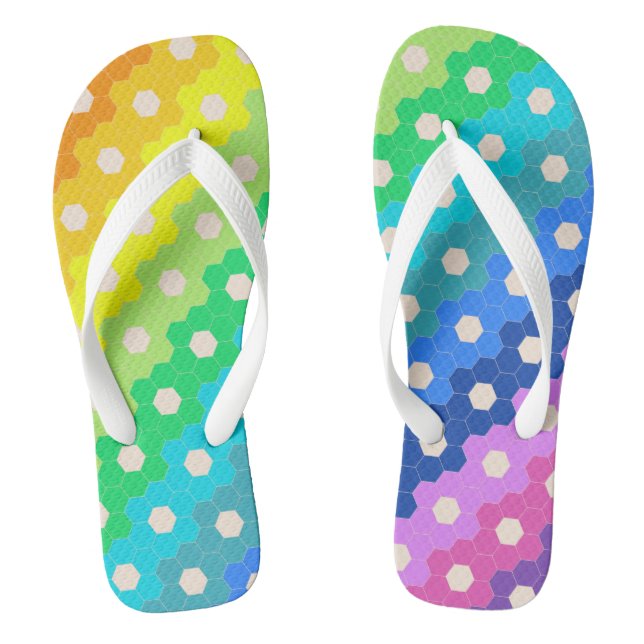 Bright Rainbow Geometric Hexagon Flower Pattern Thongs (Footbed)