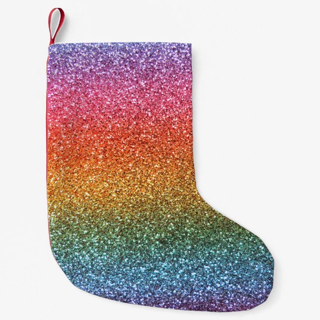 Bright rainbow glitter small christmas stocking (Front)