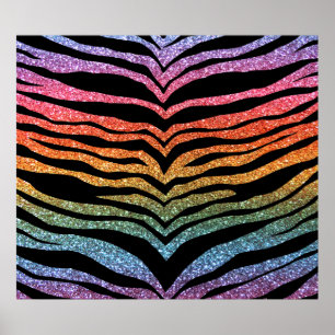 Bright rainbow glitter tiger stripes poster