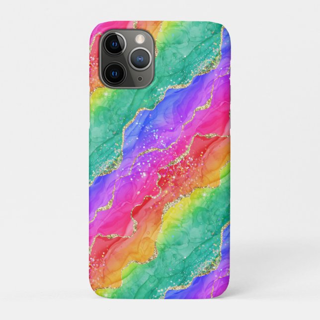 Bright Rainbow & Gold Faux Glitter Agate Case-Mate iPhone Case (Back)