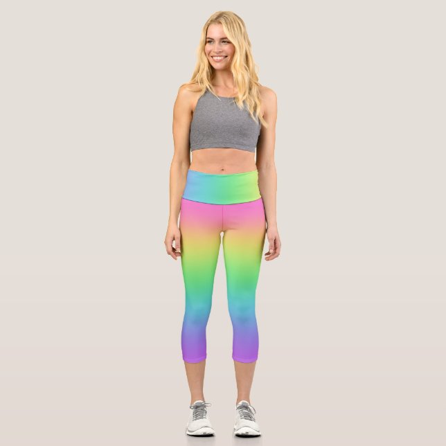 Bright Rainbow Gradient Capri Leggings (Front)