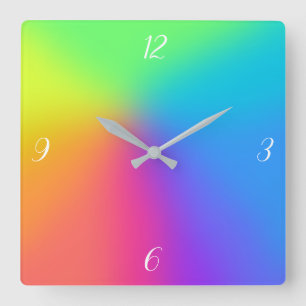 Bright Rainbow Gradient Square Wall Clock