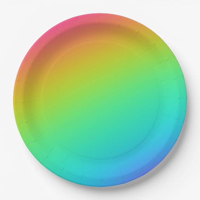 Bright Rainbow Gradient Wedding Paper Plate (Front)