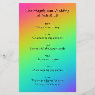 Bright Rainbow Gradient Wedding Program Stationery