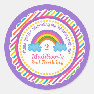 Bright rainbow kids girls birthday stickers favour