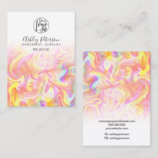 Bright rainbow marble logo jewellery earring business card (Front/Back)