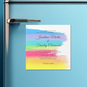 Bright Rainbow Modern LGBTQ Cheerful Gay Wedding Magnetic Invitation