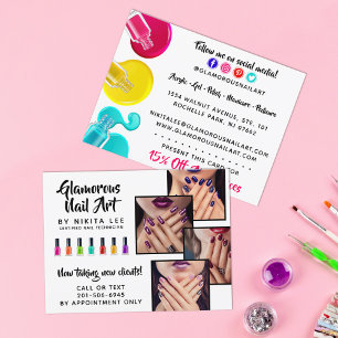 Bright Rainbow Nail Art Tech Salon 4-Photo Flyer Postcard