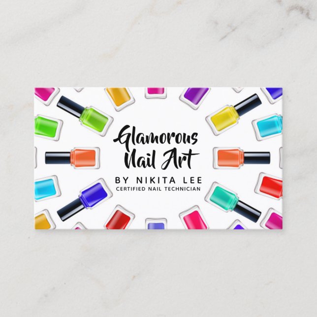 Bright Rainbow Nail Art Tech Salon Appointment Business Card (Front)