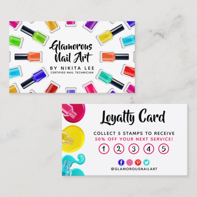 Bright Rainbow Nail Art Tech Salon Loyalty Card (Front/Back)