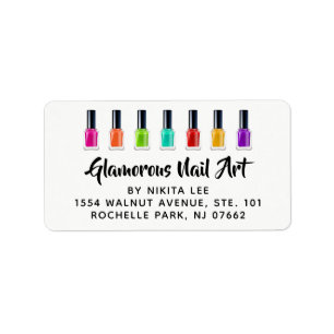 Bright Rainbow Nail Polish Art Tech Salon Address Label