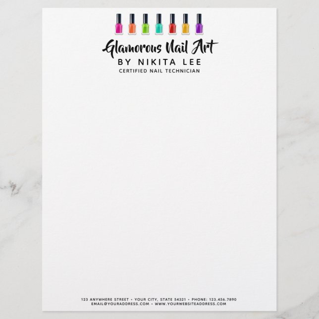 Bright Rainbow Nail Polish Art Tech Salon Custom Custom Letterhead (Front)