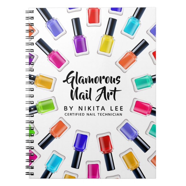 Bright Rainbow Nail Polish Art Tech Salon Custom Notebook (Front)